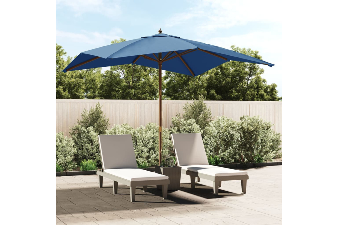 Garden Parasol with Wooden Pole 300x300x273 cm in Azure Blue with Solid Hardwood Frame in Teak Color