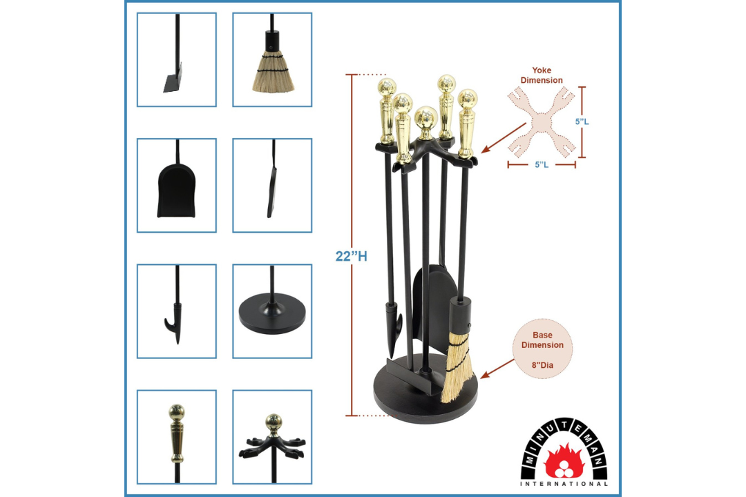 Paxton 4-Piece Mini Fireplace Tool Set in Black and Polished Brass – Cast Iron with Decorative Handles Specifications