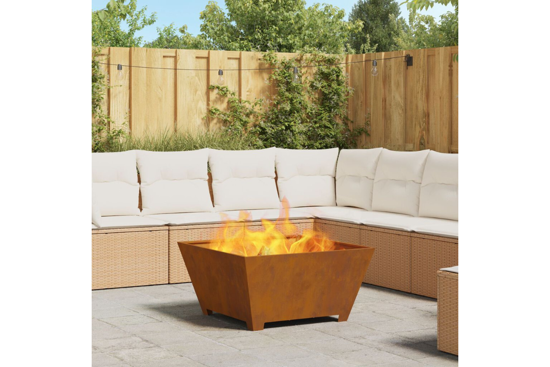 Fire Pit Square 80 x 80 x 40 cm in Rusty Brown Weathering Steel