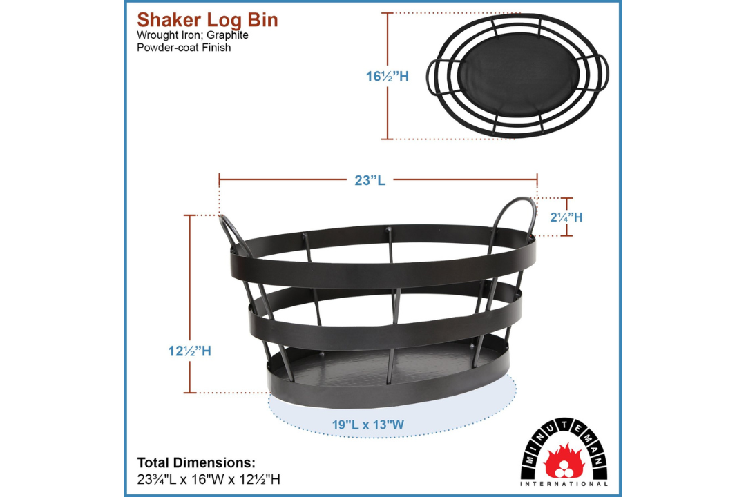 Shaker Log Bin in Graphite Powder Coated Finish Specifications