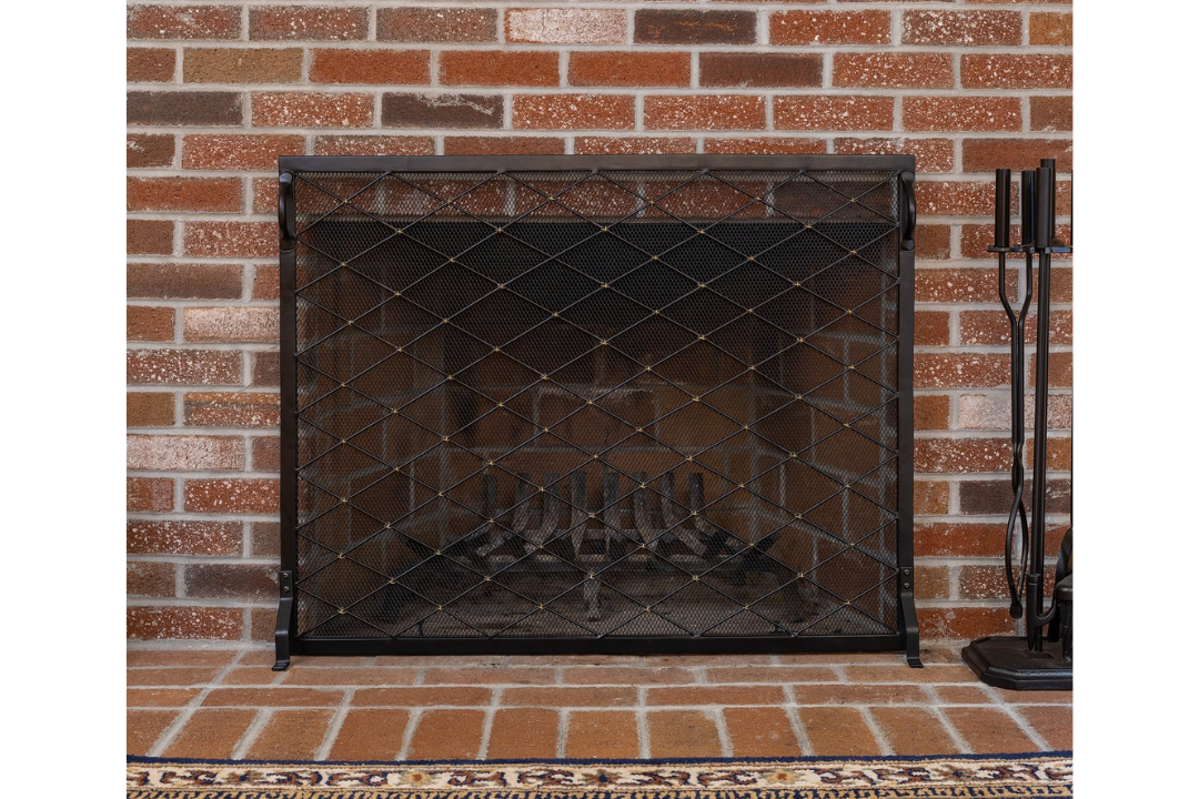 Harlequin Flat Fireplace Screen in 38” x 30” in Black Powder Coated Finish