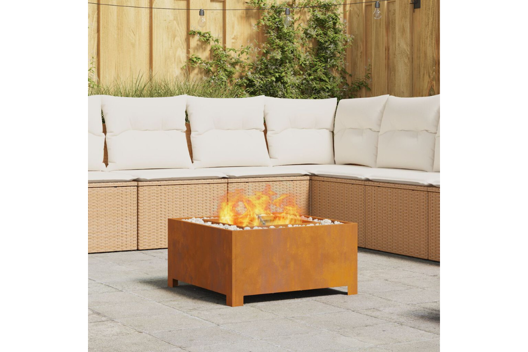Fire Pit Square 60 x 60 x 30 cm in Rusty Brown Weathering Steel