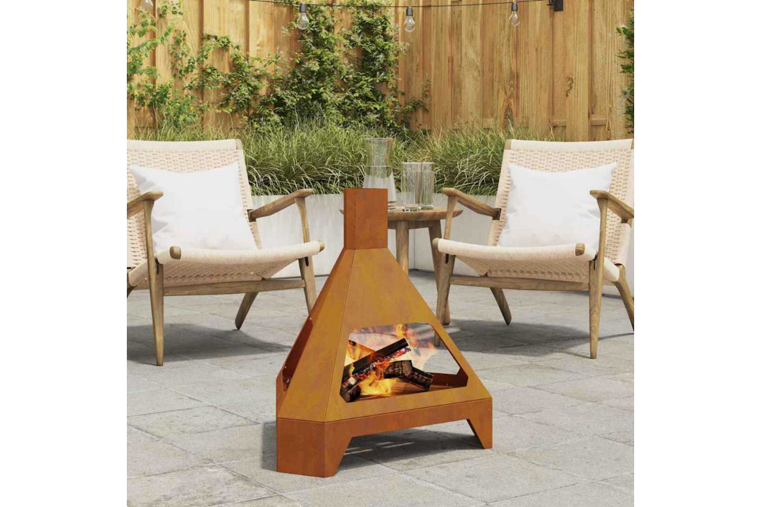 Fire Pit with Chimney 50 x 43 x 52 cm in Rusty Brown Weathering Steel