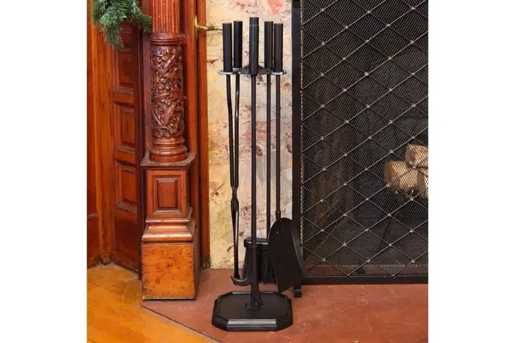 Neoclassic Fireplace Tool Set in Black & Square Base with Black Powder Coated Finish