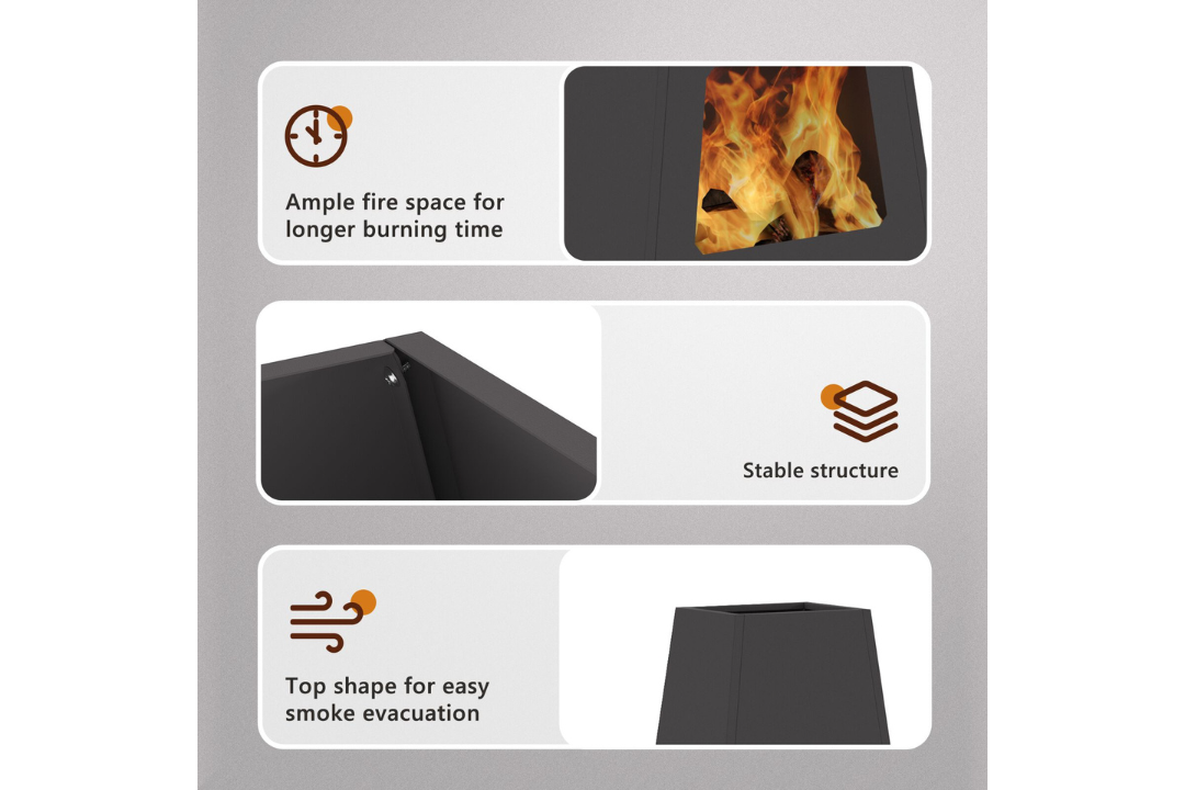 Fire Pit Cone 50 x 35 x 100 cm in Black Cold-Rolled Steel Features