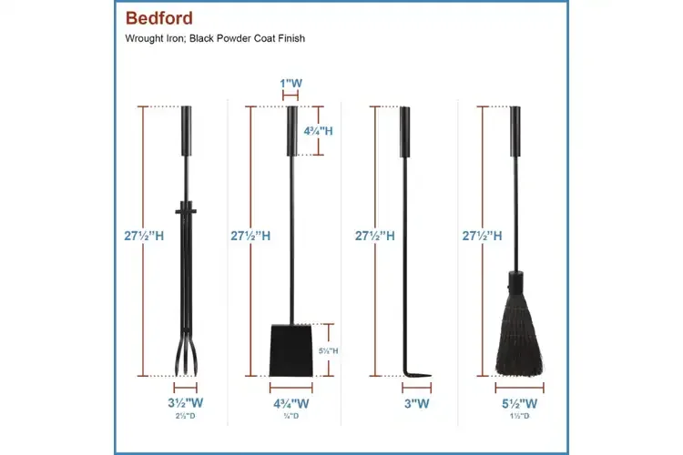 Bedford Fireplace Tool Set in All Black Tool Set Details