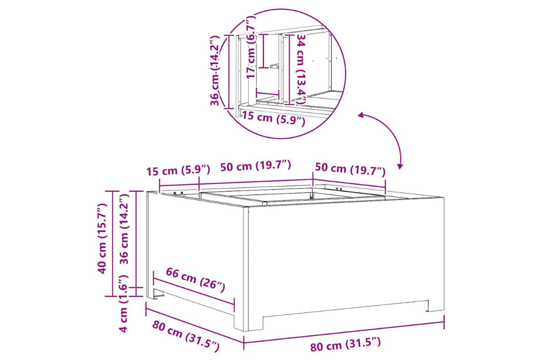 Fire Pit Square 80 x 80 x 40 cm in Black Cold-Rolled Steel Specifications