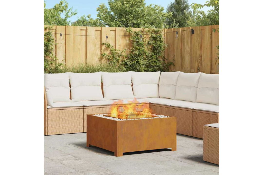Fire Pit Square 80 x 80 x 40 cm in Rusty Brown Made of Weathering Steel
