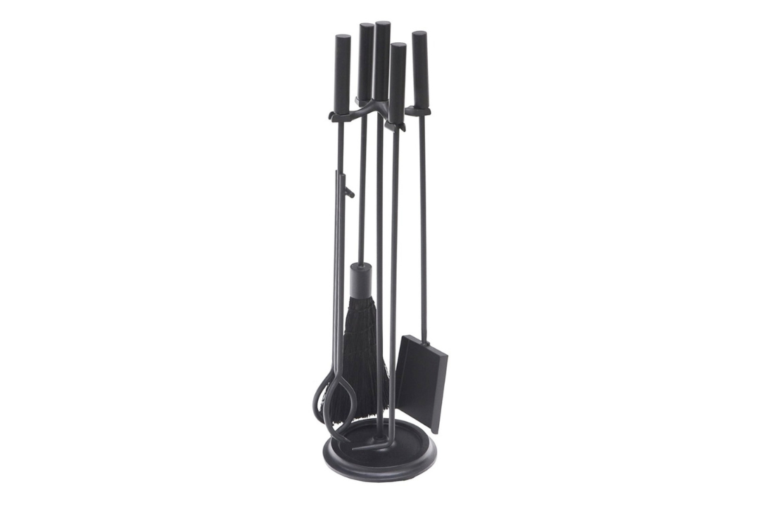 Bedford Fireplace Tool Set in All Black Made of Wrought Iron and Cast Iron