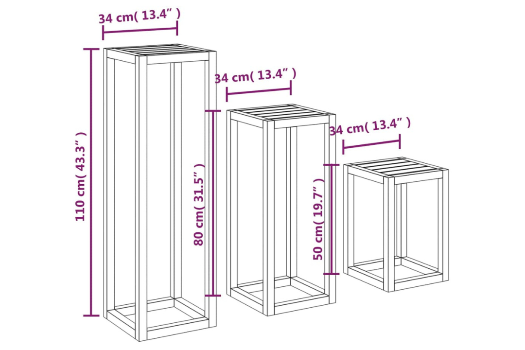 3 Piece Plant Stand Set – Solid Pinewood, Rustic Indoor & Outdoor Display Specifications