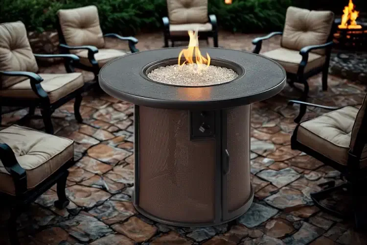 Stonefire Brown Round Gas Fire Pit Table