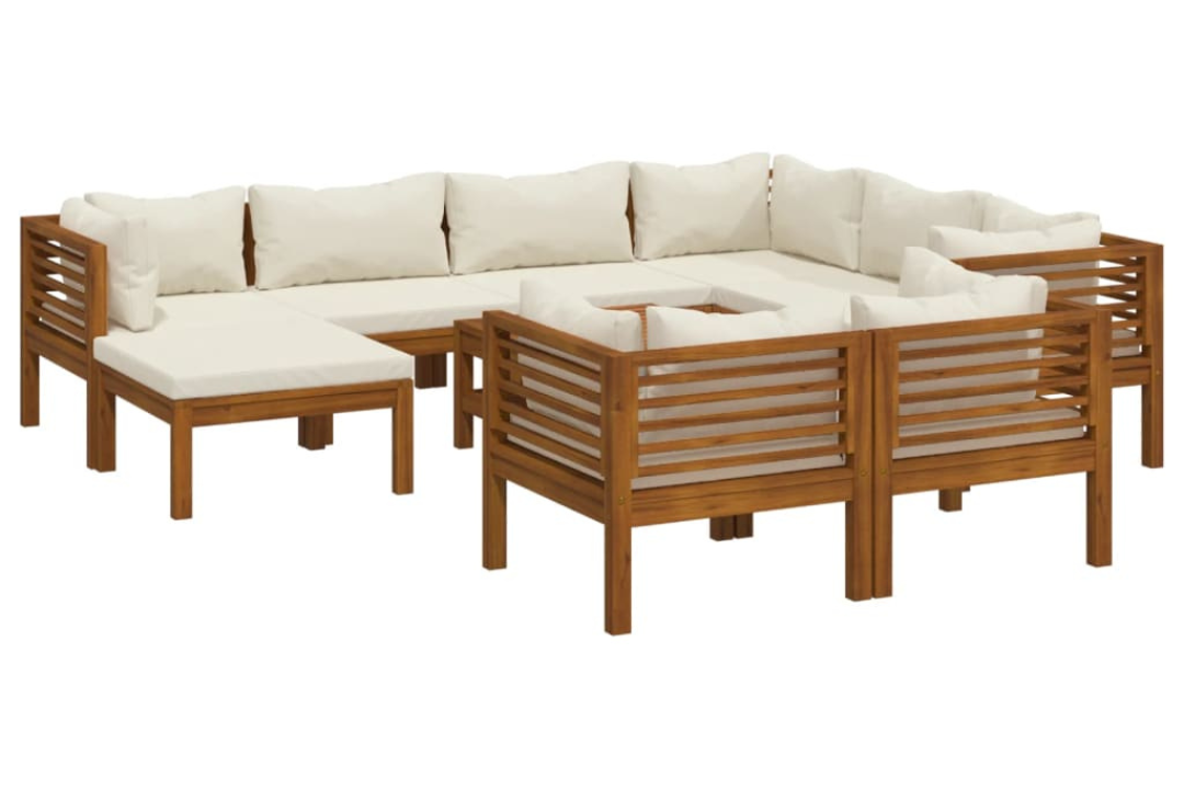 10 Piece Garden Lounge Set with Cream Cushion Solid Acacia Wood Details