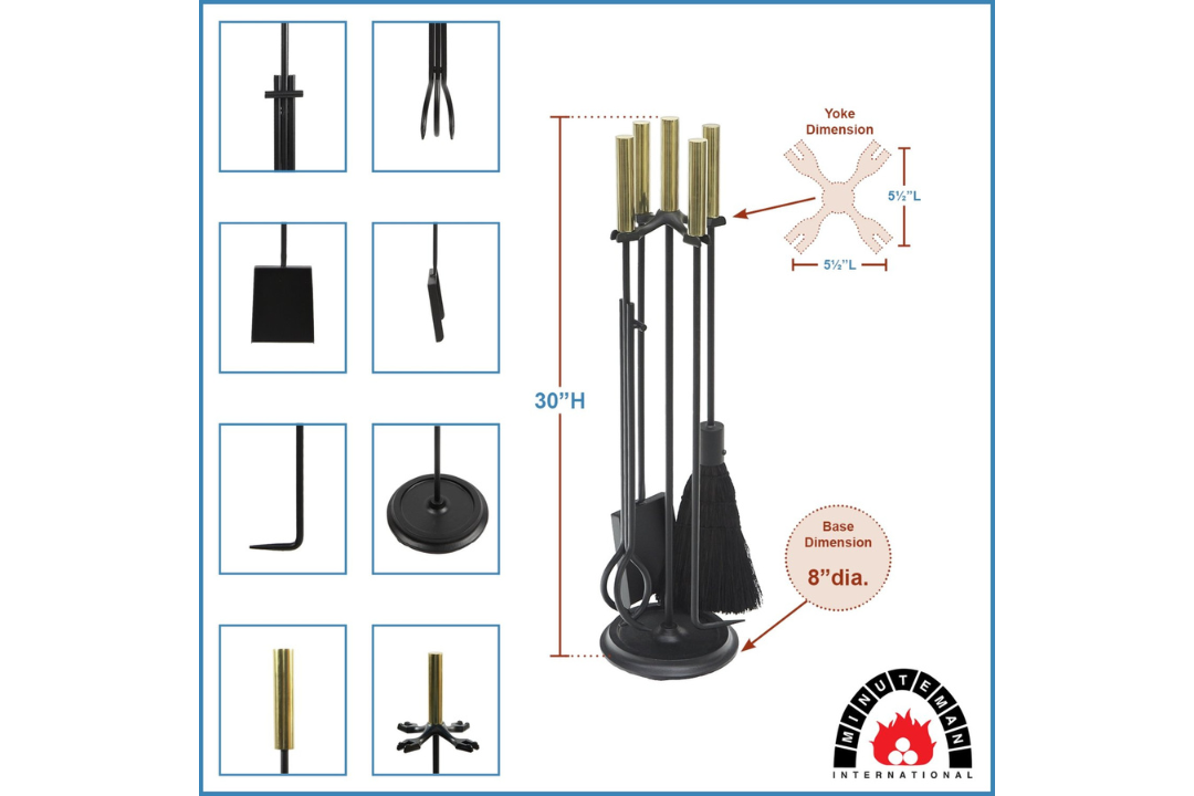 Bedford Fireplace Tool Set in Black and Polished Brass Specifications