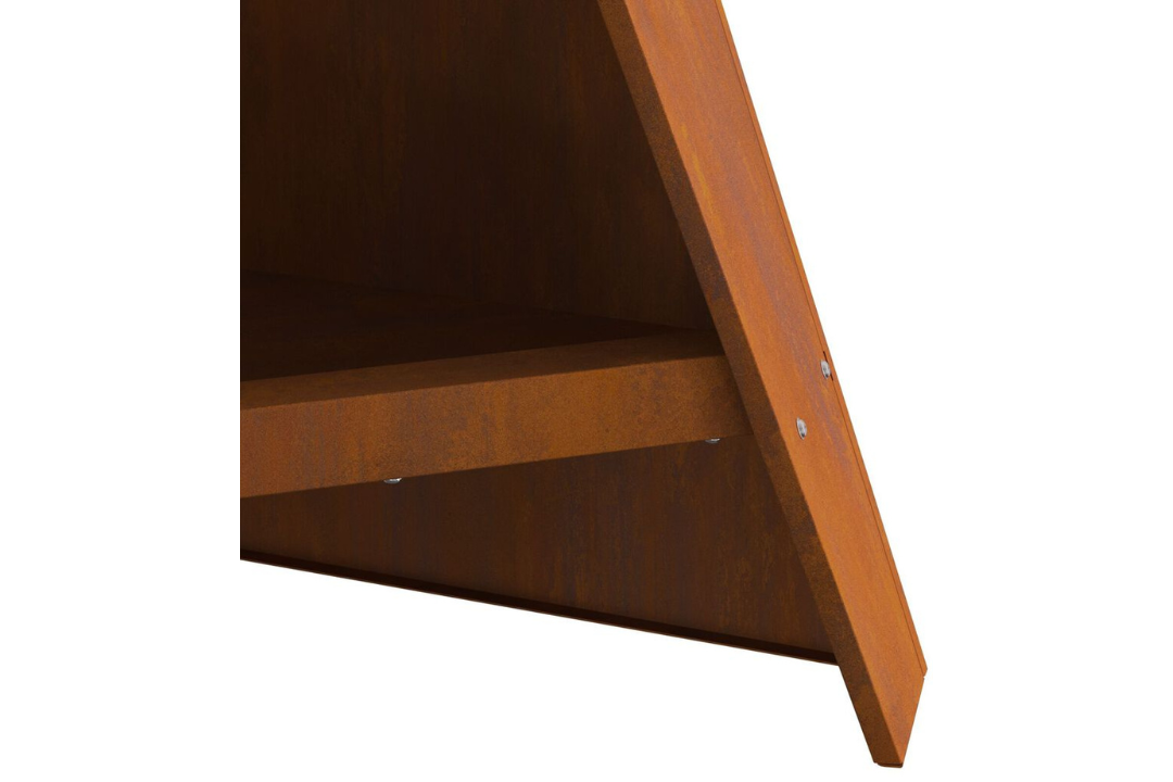 Polished Fire Pit Pyramid 58 x 36 x 100 cm in Rusty Brown Weathering Steel