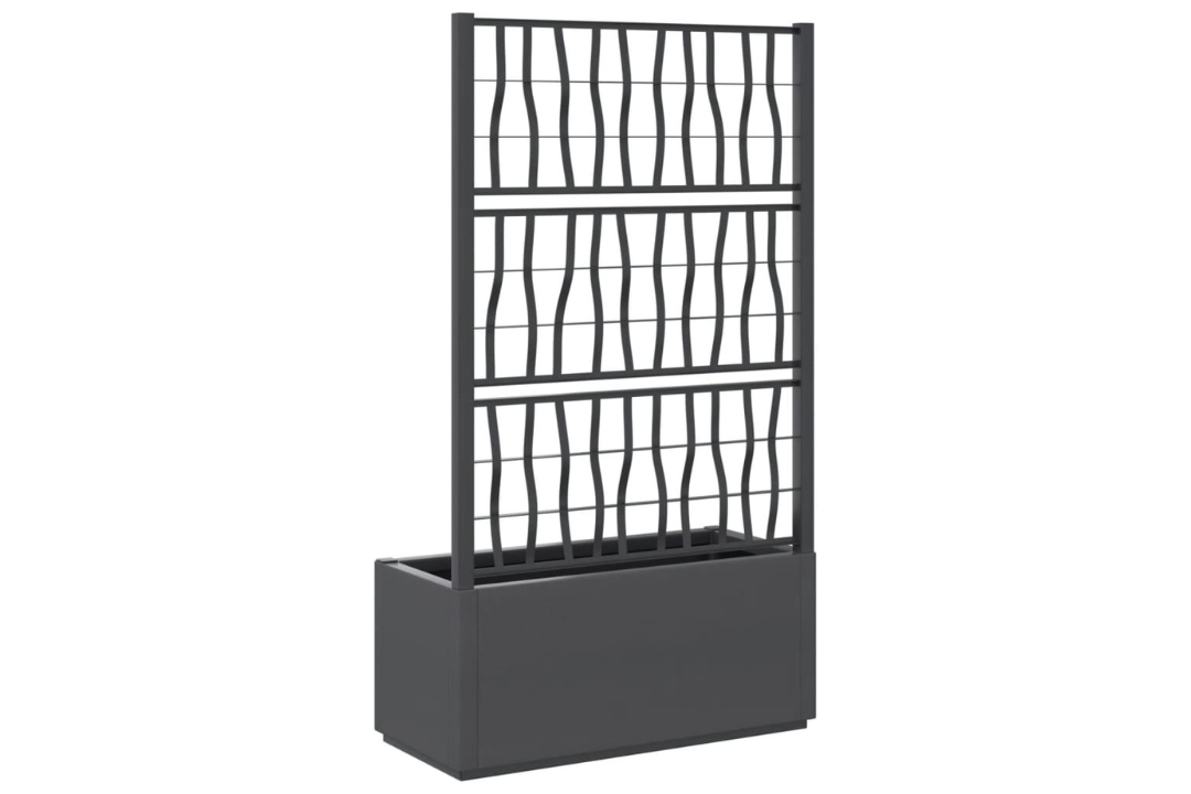 Durable Garden Planter with Trellis Polypropylene Medium Decorative Inlays 80x36x140 cm in Dark Gray