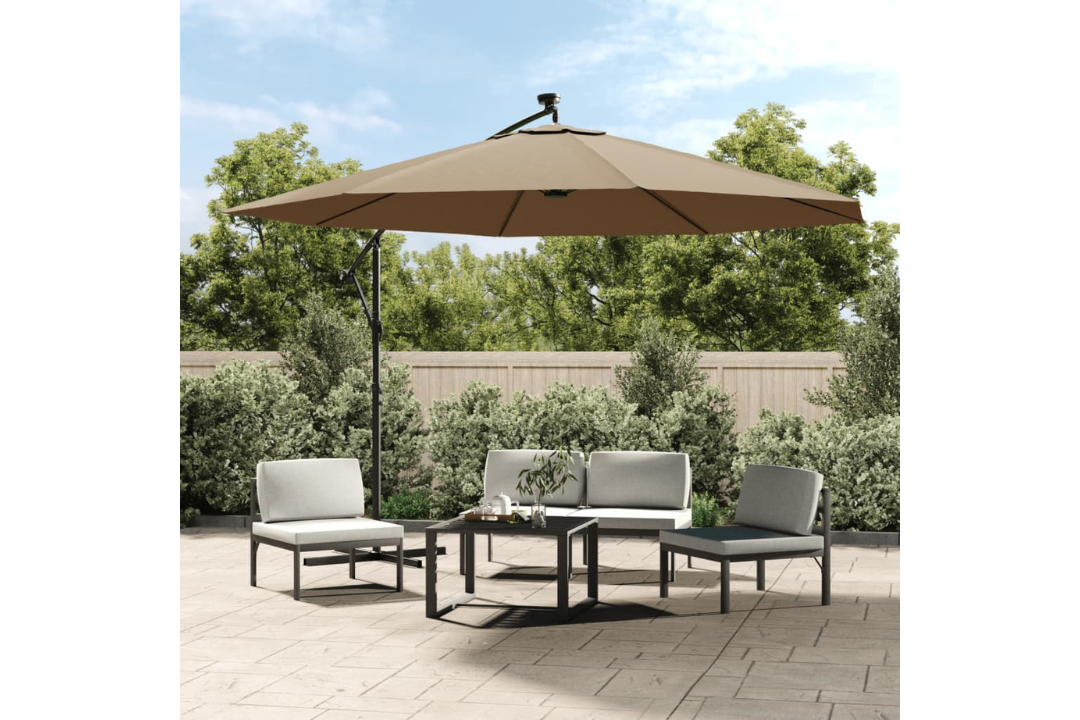 Cantilever Garden Parasol with LED Lights and Metal Pole 350 cm in Taupe with UV Resistant