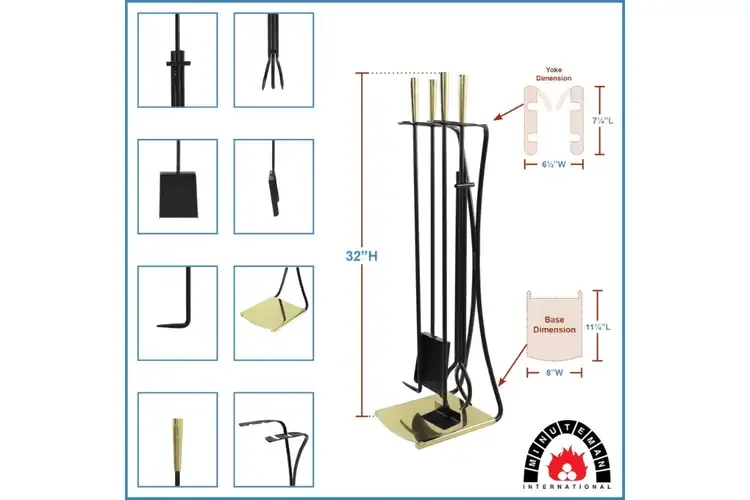 Park Avenue Fireplace Tool Set in Black & Polished Brass Specification