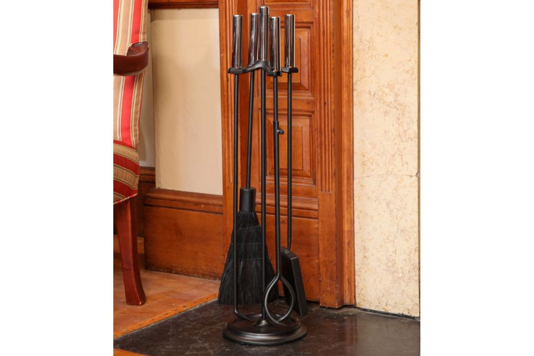 Bedford Fireplace Tool Set in Black and Polished Chrome