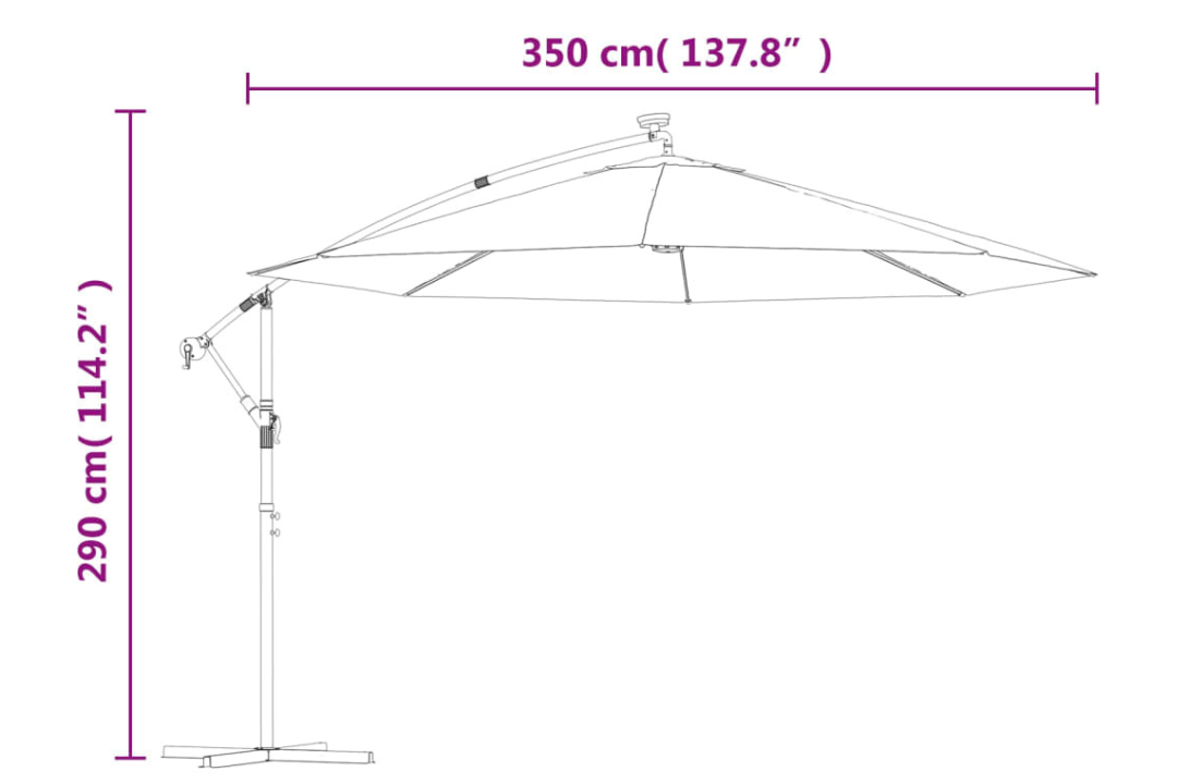 Cantilever Garden Parasol with LED Lights and Metal Pole 350 cm in Terracotta Specifications