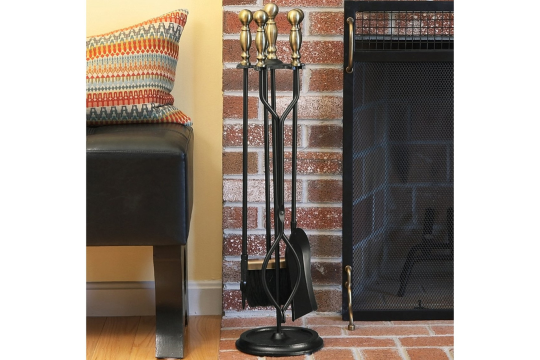 Sutton Fireplace Tool Set in Antique Brass and Black Powder Coated Finish