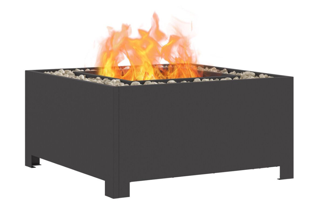 Sleek Fire Pit Square 60 x 60 x 30 cm in Black Cold-Rolled Steel