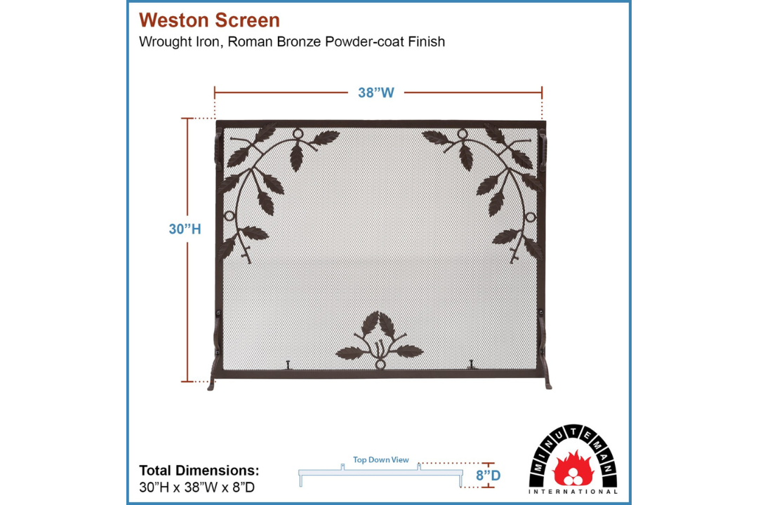 Weston Flat Fireplace Screens – Hand-Forged Decorative Hearth Guard Made from Wrought Iron in Roman Bronze 38” X 30” Specifications