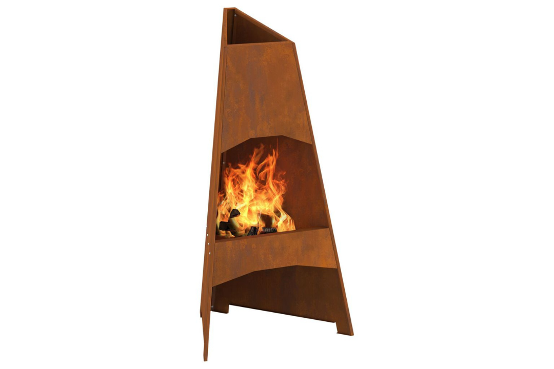 Fire Pit Pyramid 50 x 45 x 95 cm Steel in Rusty Brown Weathering Steel Develops Patina Rust