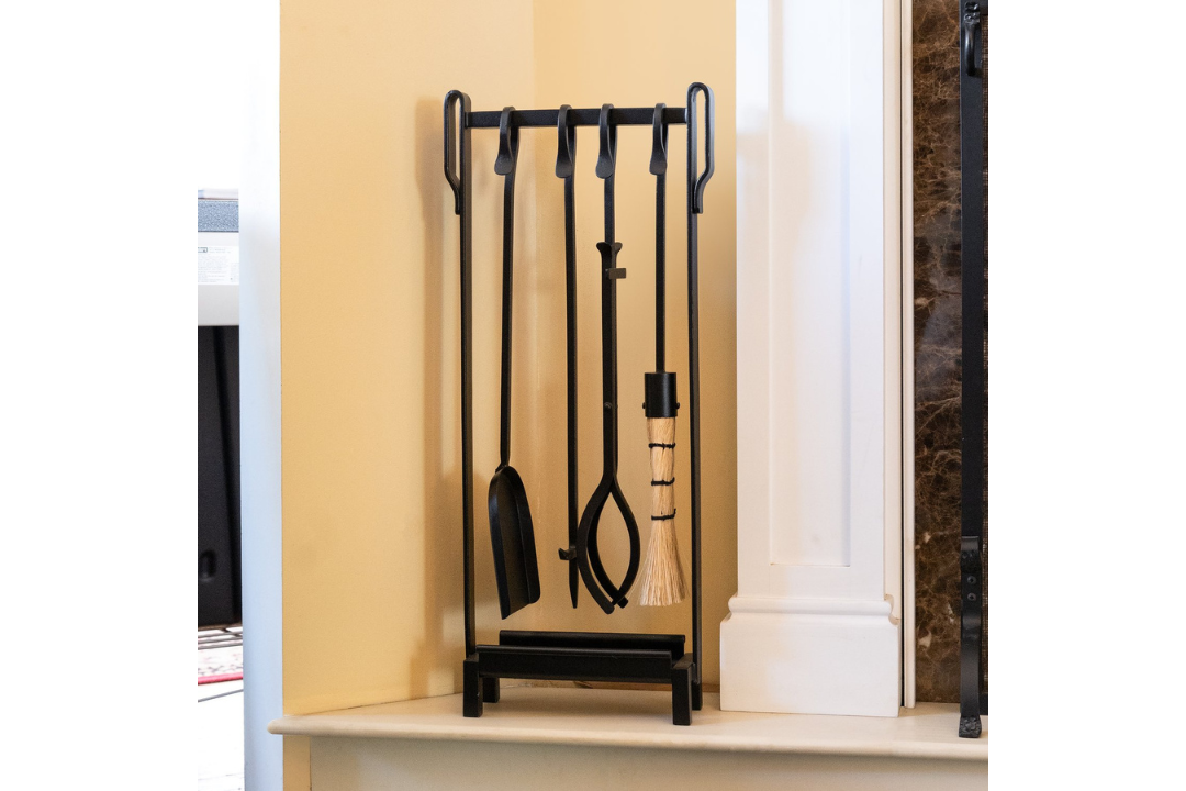 Shepherd's Hook Inline Fireplace Tool Set – Wrought Iron with Ash Pan