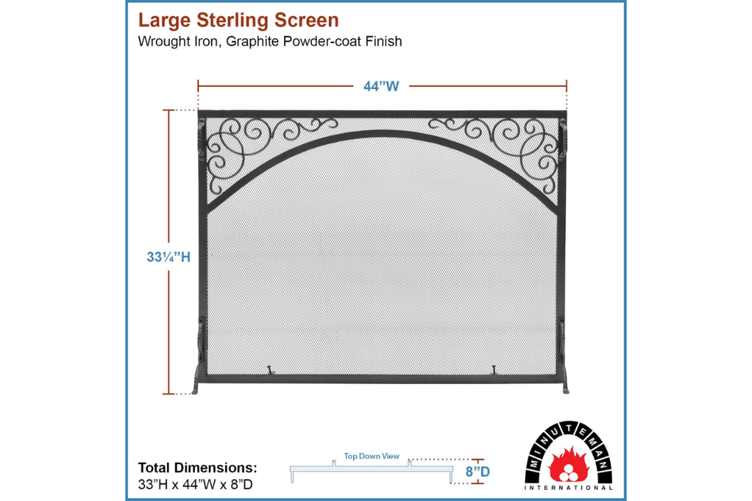 Sterling Flat Fireplace Screen in 44" W x 33" H Specifications
