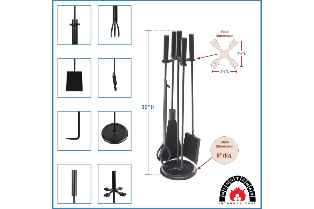 Bedford Fireplace Tool Set in All Black Specifications