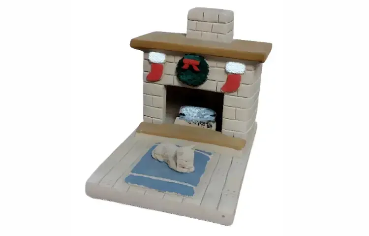 Holiday Country Hearth with Grey Cat Incense Burner