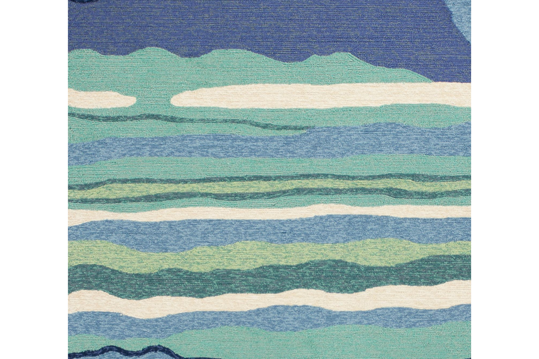 8' Blue Round Abstract Indoor Outdoor Area Rug Weather-Resistant
