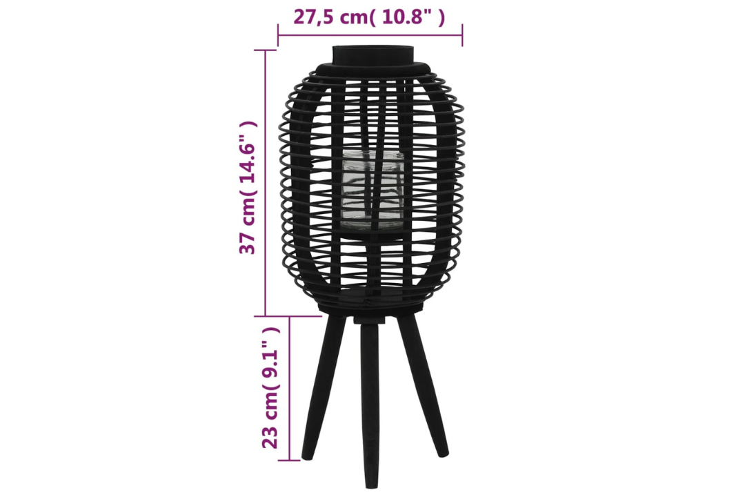 Freestanding Candle Lantern Holder Bamboo Black Specifications