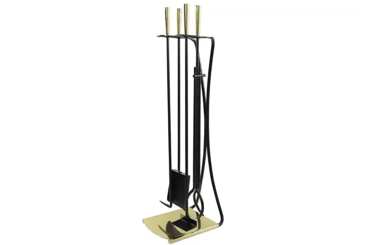 Park Avenue Fireplace Tool Set in Black & Polished Brass