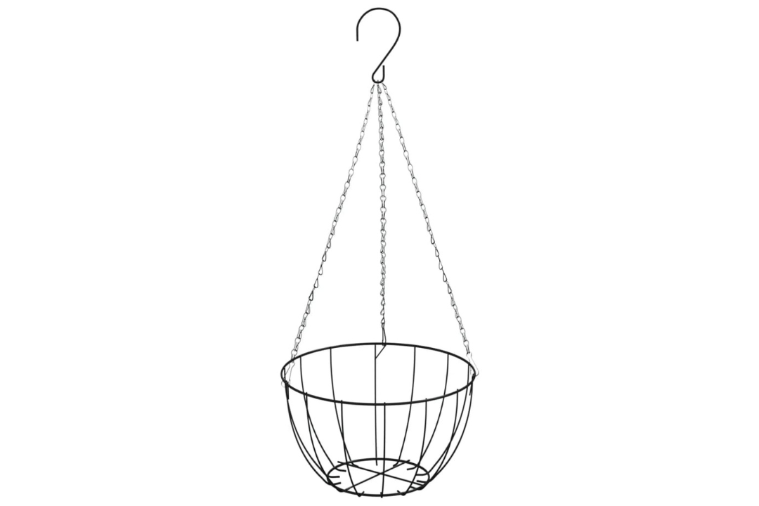 Hanging Planters 4 pcs with Coco Liners Black Steel Ø30x52 cm and Powder Coated Steel Frame