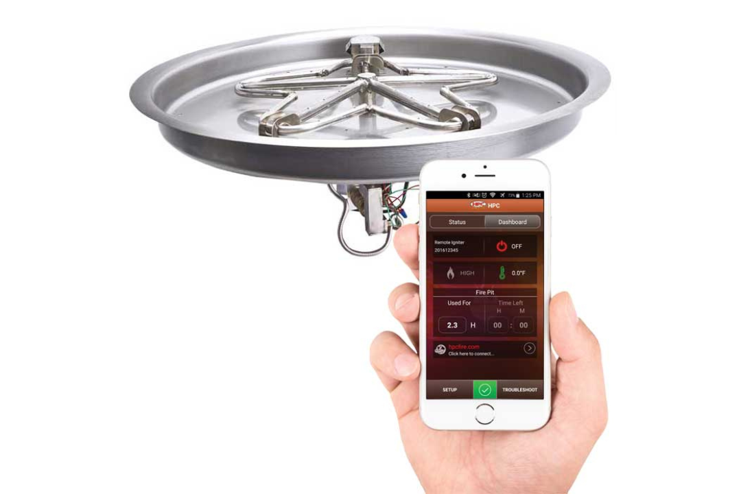 HPC Round Bowl Fire Pit Insert Electronic Ignition High Low (Bluetooth App)