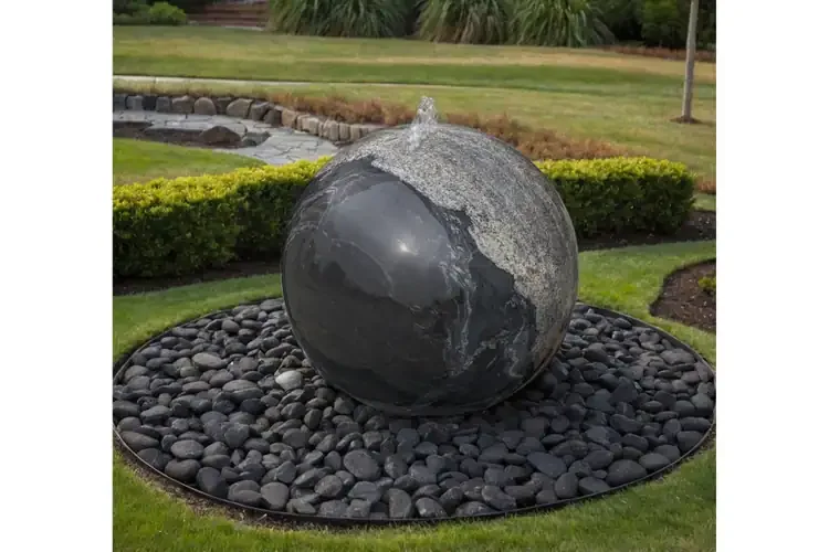 30" Black Flower Granite Sphere Fountain