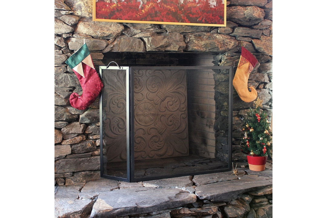 Large Twisted Rope Folding Fireplace Screen in Graphite