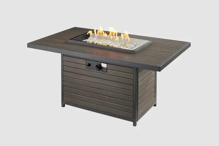Kenwood and Brooks Taupe Rectangular Chat Height Gas Fire Pit Table