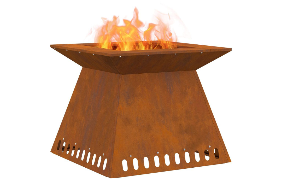 Fire Pit 60 x 60 x 50 cm in Rusty Brown Weathering Steel with Rich Patina
