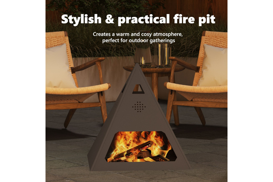 Stylish and Practical Fire Pit Pyramid 50 x 50 x 51 cm in Black Cold-Rolled Steel
