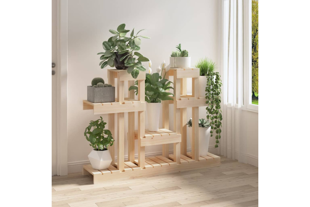 Plant Stand Multi-Tier Shelf for Indoor & Outdoor Plants 104.5x25x77.5 cm Made of Solid Wood Pine in Natural