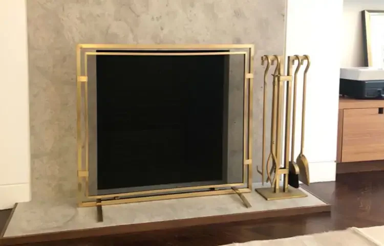 Sinclair Tool Set Burnished Brass Paired With Matching Screen