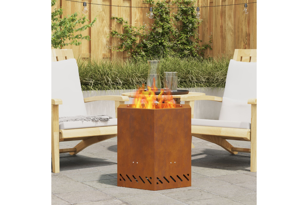 Smokeless Fire Pit Hexagonal 48 x 48 x 51 cm in Rusty Brown Weathering Steel