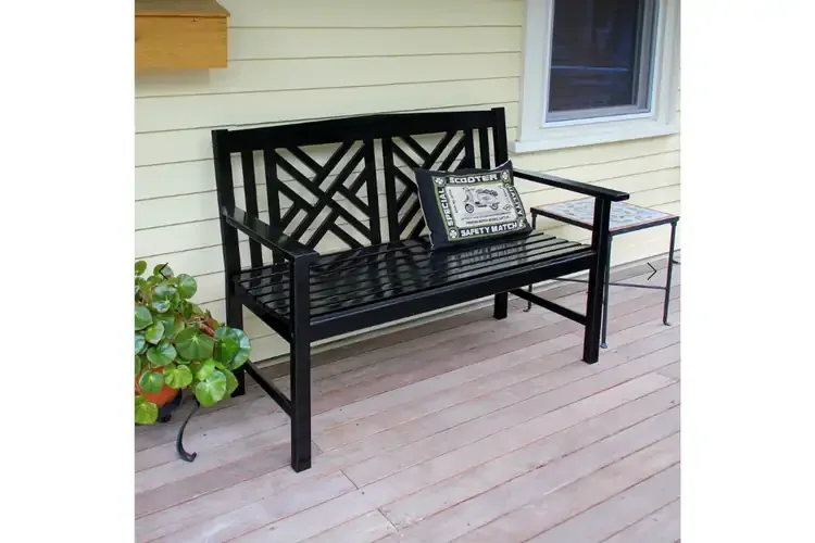 Fretwork Bench in Black Crafted from Eucalyptus Grandis Wood