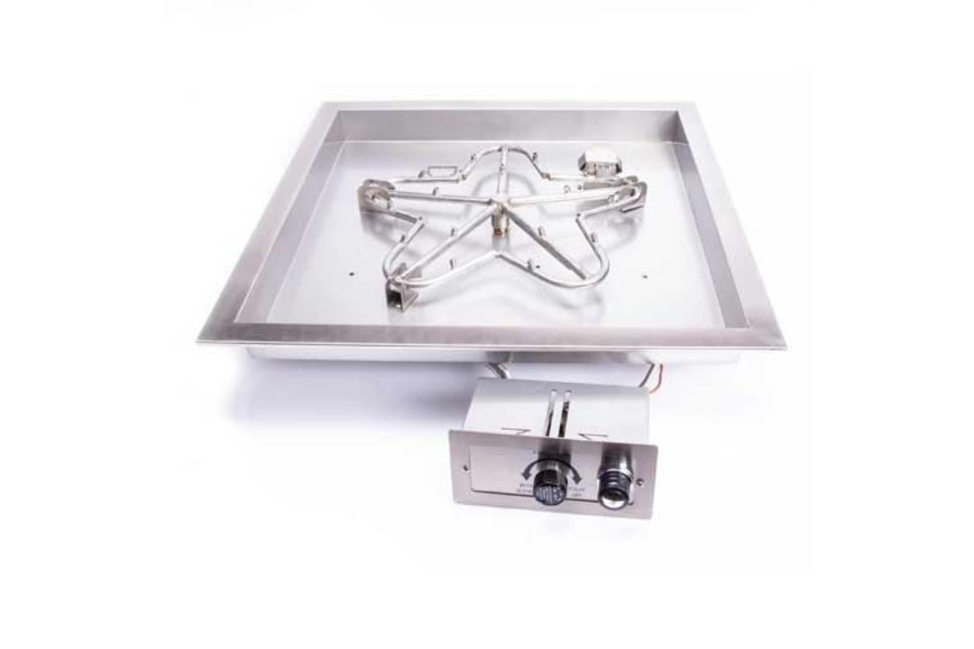 HPC Square Bowl Fire Pit Insert Push Button Ignition Torpedo Burner