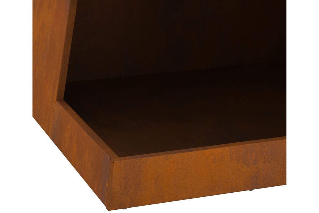 Sleek Fire Pit with Log Storage 50 x 50 x 100 cm in Rusty Brown Weathering Steel