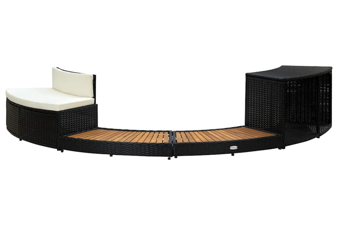 Spa Surround Black Poly Rattan and Acacia Wood with Storage & Mini Sofa