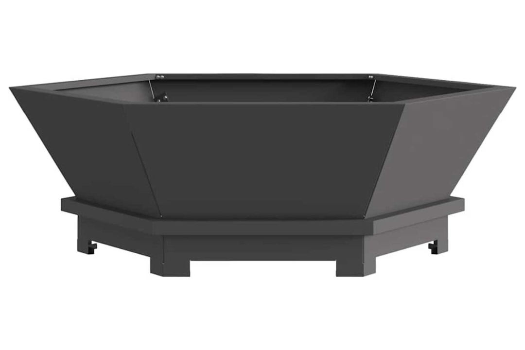 Outdoor Fire Pit Hexagonal Black Cold-Rolled Steel – Outdoor Wood Burning in 75 x 75 x 28 cm