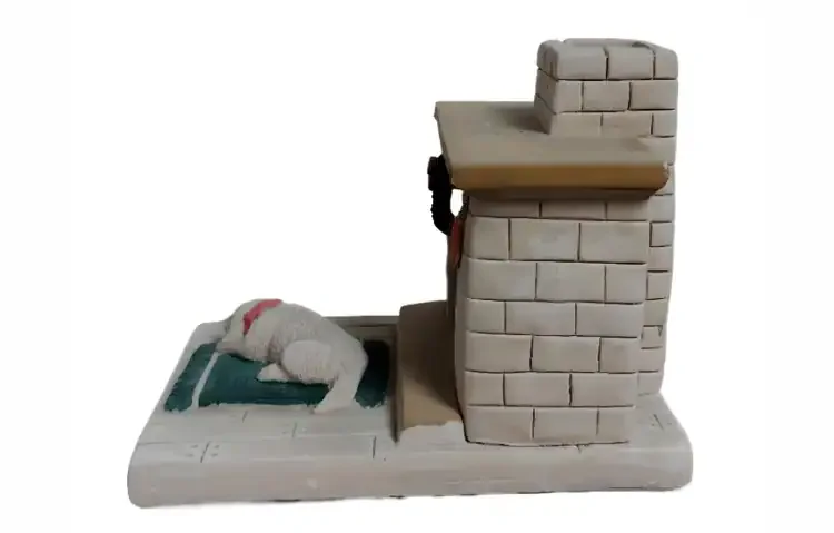 Holiday Country Hearth with Grey Puppy | Incense Burner